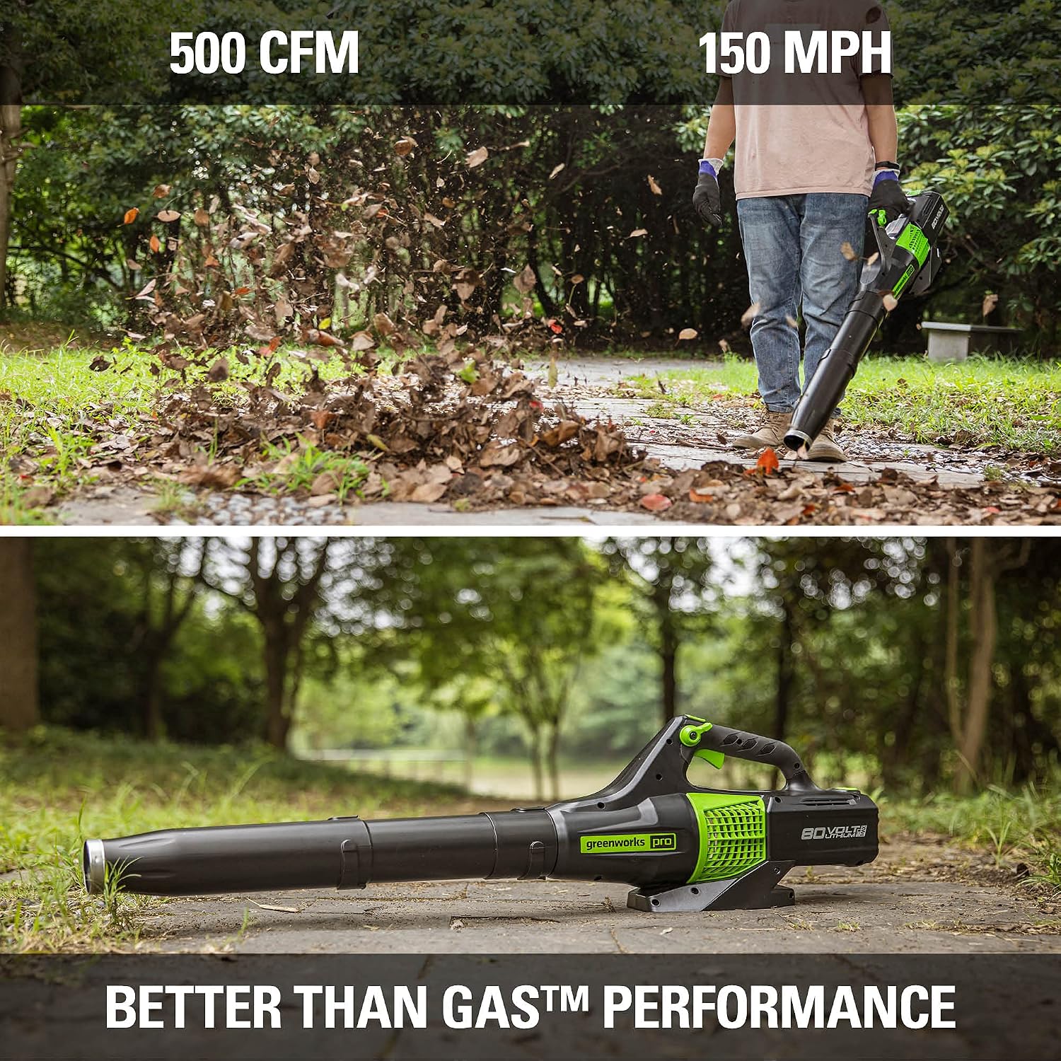 Greenworks 80V (150 MPH / 500 CFM / 75+ Compatible Tools) Cordless Axial Leaf Blower, 2.0Ah Battery and Charger Included