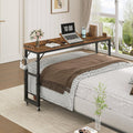 Overbed Table with Wheels, Queen Size Mobile Bed Desk with Adjustable Height, Computer Desk with Tilt Stand, Rolling Laptop Table, Recliner Desk for Home, Office, Hospital, Rustic Brown MTHR18101