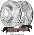Detroit Axle - Front Brake Kit for Volkswagen Arteon CC Jetta GTI Golf R Audi A3 Quattro Q3 S3, Drilled and Slotted Disc Brake Rotors Ceramic Brakes Pads Replacement: 13.39' inch Rotor