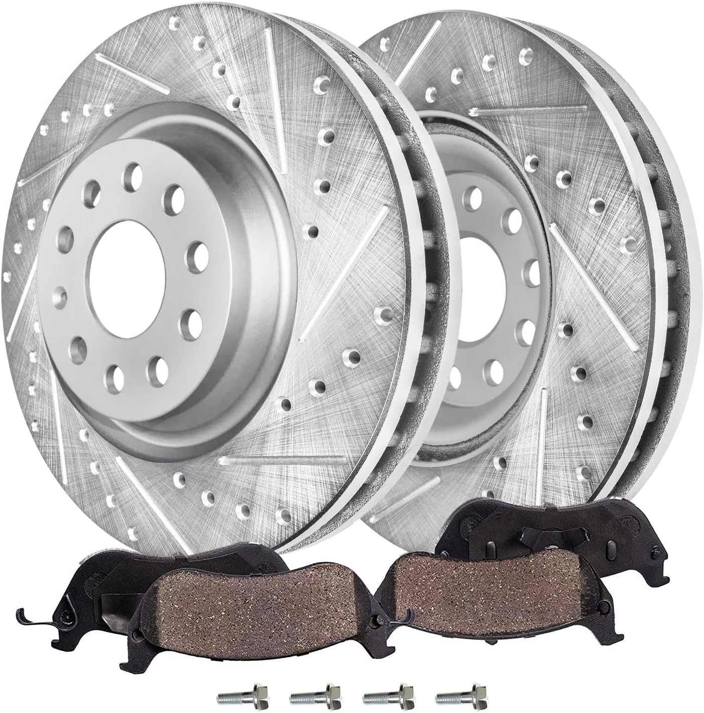 Detroit Axle - Front Brake Kit for Volkswagen Arteon CC Jetta GTI Golf R Audi A3 Quattro Q3 S3, Drilled and Slotted Disc Brake Rotors Ceramic Brakes Pads Replacement: 13.39' inch Rotor