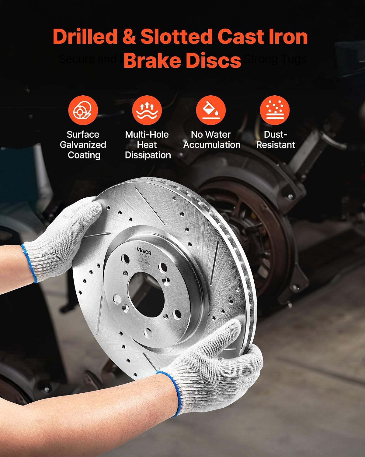 VEVOR Front and Rear Brake Kit Compatible with 2007-2013 Acura MDX, 2010-2013 Acura ZDX, 2009-2014 Honda Pilot, Drilled and Slotted Brake Rotors Ceramic Brake Pads Replacement Kit, 13 in (Front)