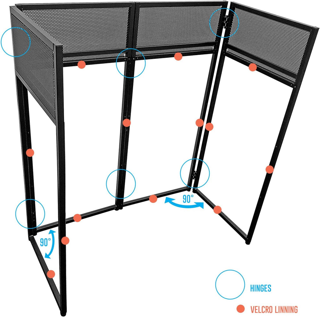 AxcessAbles Portable DJ Facade Booth with Black and White Lighting Scrims, Carry Cases | Standing DJ Table - 40' x 20' | DJ Controller Stand | Recording Mixer Stand | DJ Booth (ES-01)