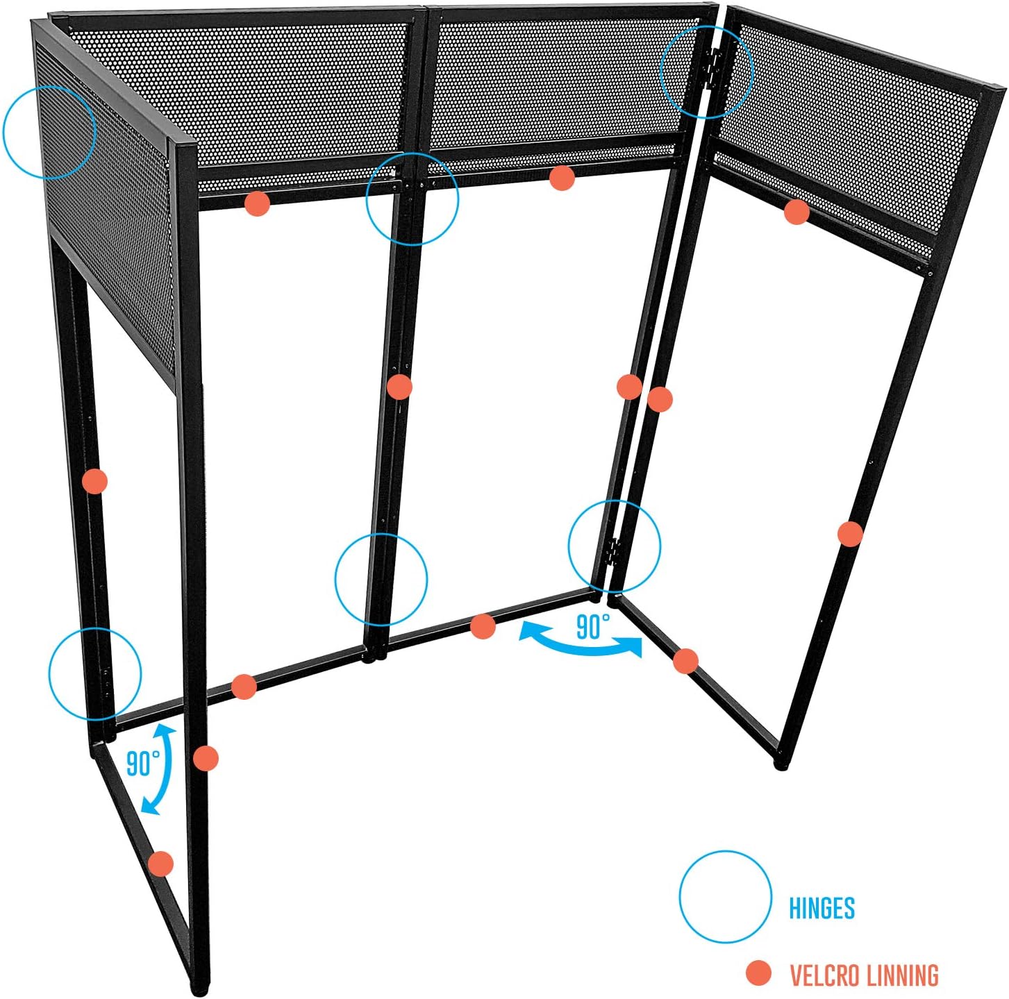 AxcessAbles Portable DJ Facade Booth with Black and White Lighting Scrims, Carry Cases | Standing DJ Table - 40' x 20' | DJ Controller Stand | Recording Mixer Stand | DJ Booth (ES-01)