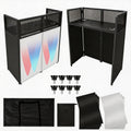 Portable DJ Facade Booth, Foldable DJ Table Station With White & Black Lighting Scrim,50'L x48' Hx 25'W DJ Stand Booth,With Adjustable DJ Event Facade Feet for Party, Black Metal Frame (52x 43.2 x 26)