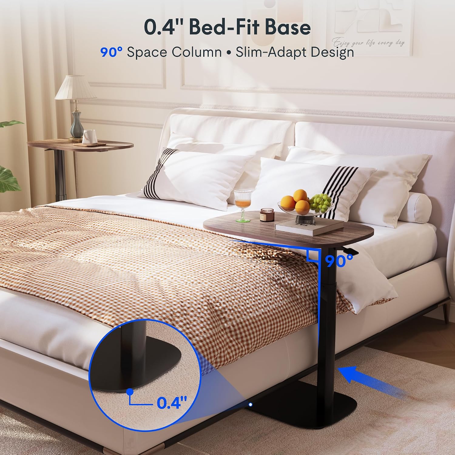 FLEXISPOT Adjustable C Table, Mobile Snack Side End Table Sofa Couch Bedside Table Laptop Cart TV Tray Night Stand for Small Space Side Table(23.6' W x 13.8' D,Rustic Brown)