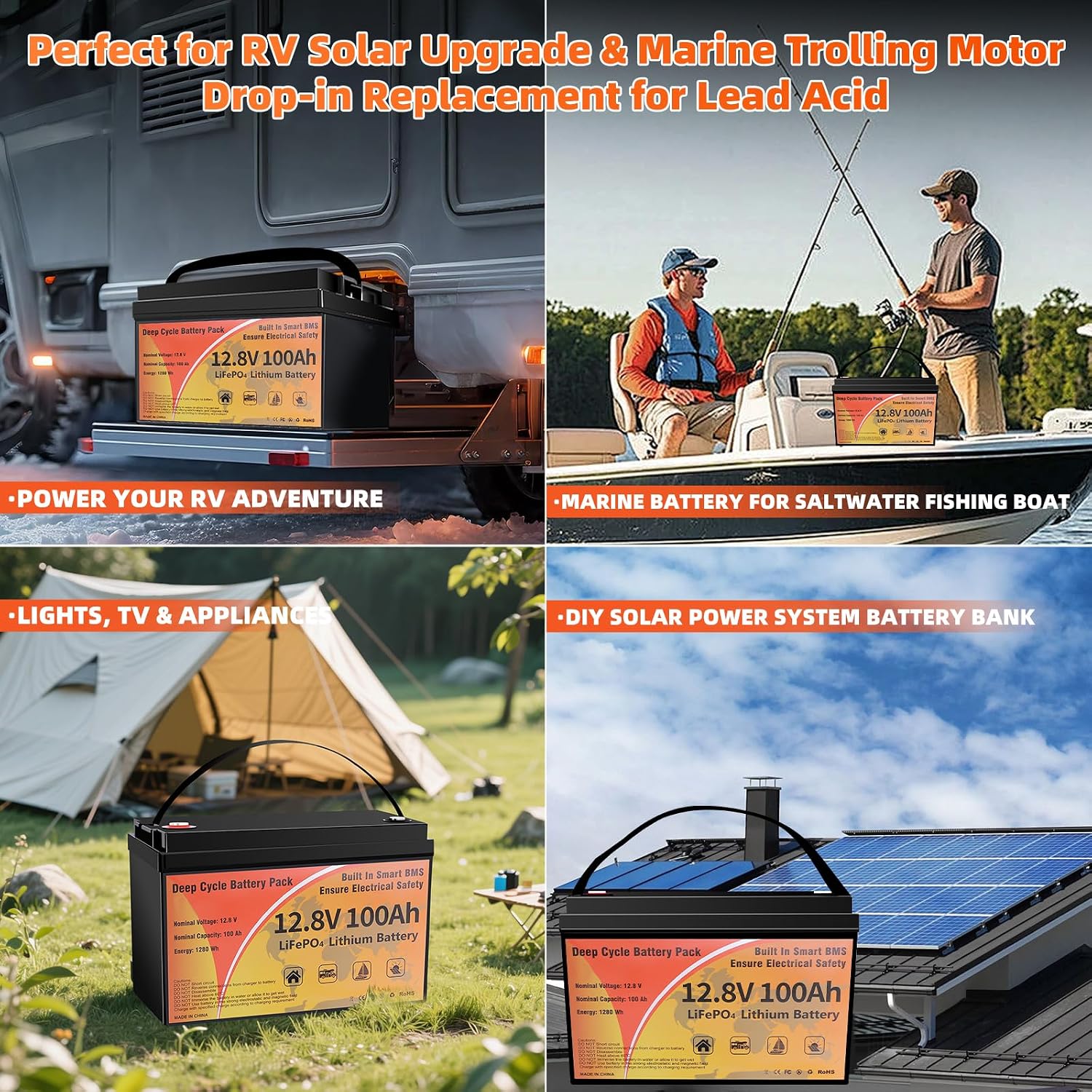 12V 100Ah LiFePO4 Battery, Lithium Battery Group 31 Smart 100A BMS, 15000+ Deep Cycles 10-Year Lifespan Low Temp Protection Lightweight Batteries for Trolling Motor, RVs, Boat, Marine, Yacht, Off-Grid
