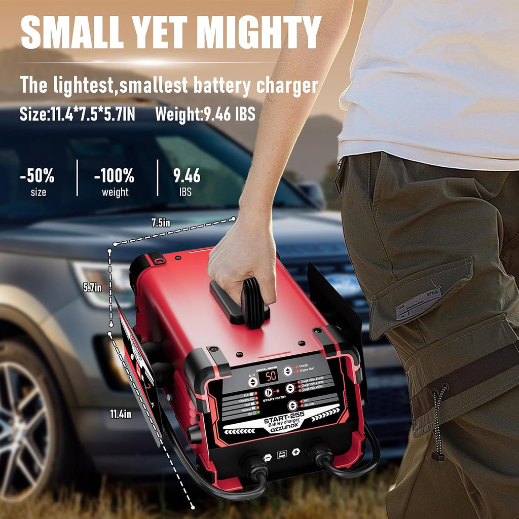 12V 24V Car Battery Charger & Engine Starter, Up to 50A Automatic Battery Maintainer, 250 Cranking Amps, Jump Starter & Smart Trickle Charger
