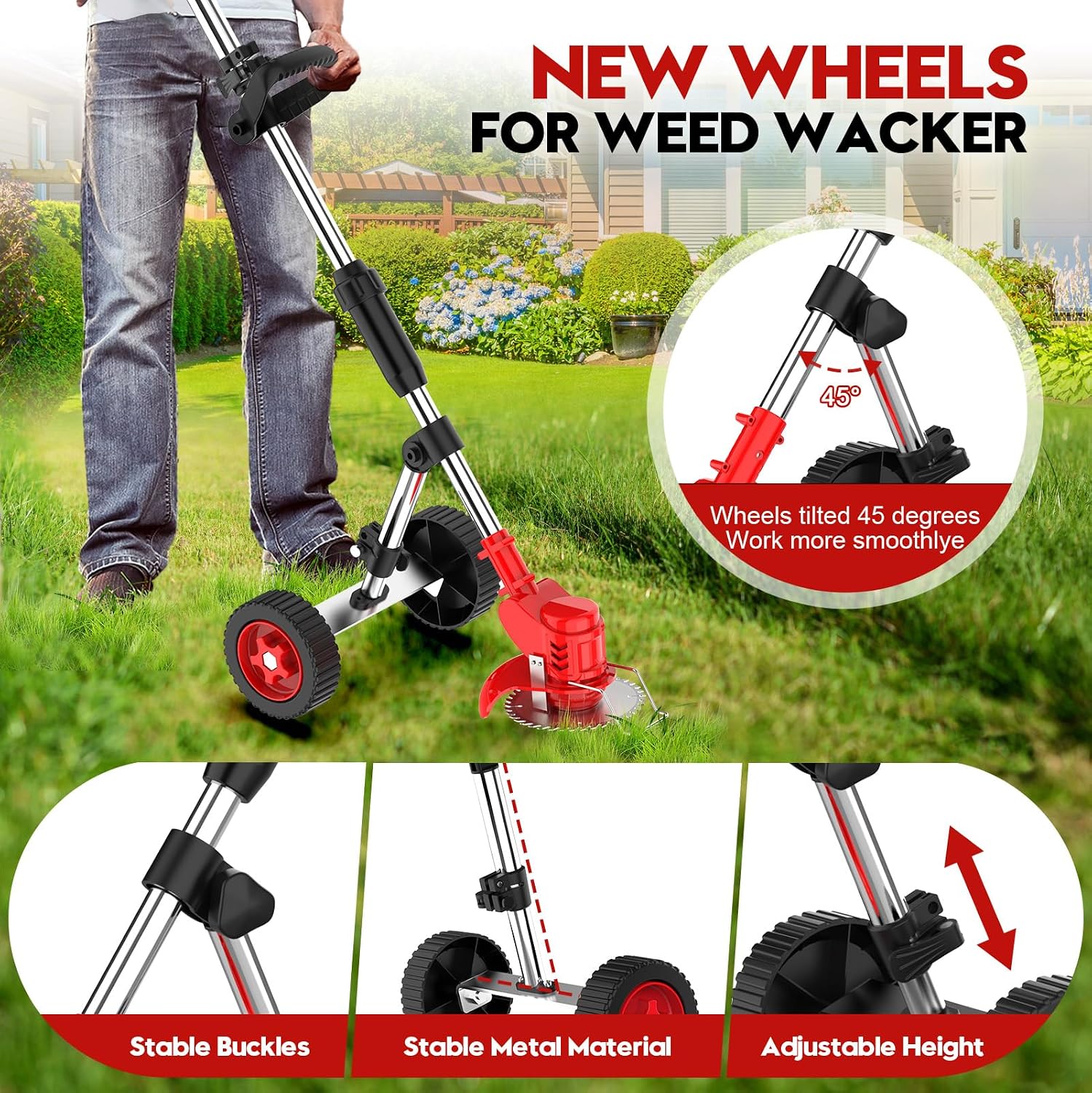Cordless Weed Wacker with Wheel, Electric Weed Eater Battery Powered W/Blade, 3 in 1 Weed Trimmer Edger Weed Brush Cutter Mower, No String Grass Trimmer Wheel Yard Garden Tool