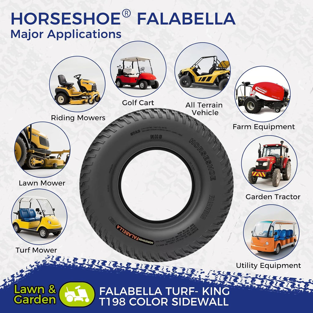 HORSESHOE FALABELLA (2-Pcs) 24X9.50-12 6-PLY LRC Lawn Mower 24x9.5x12 Riding Machine Golf Carts 24x9.5-12 Turf Equipment & Tractors Tires, Heavy Duty Turf-King, Color Sidewall