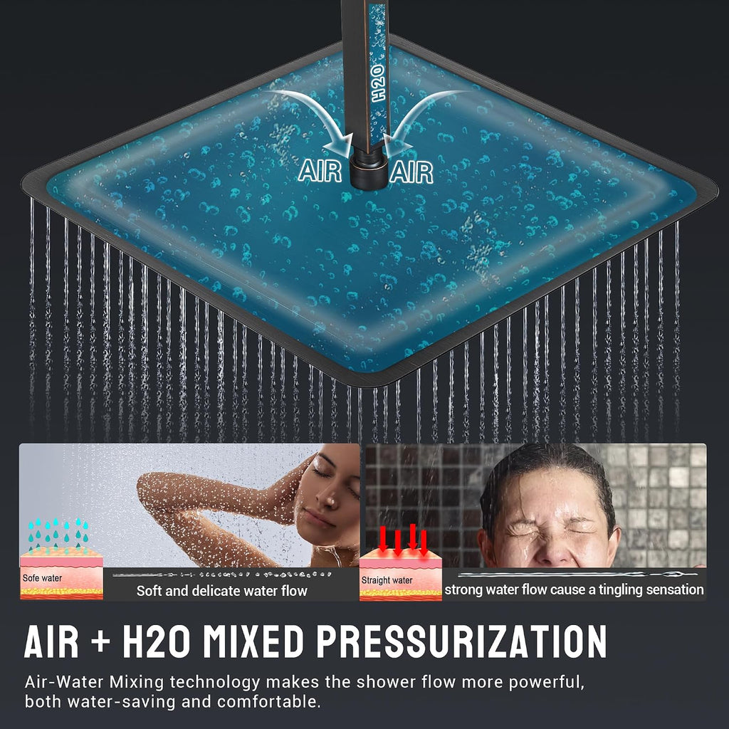 Thermostatic Shower System with 6 Body Jets & 16-Inch Ceiling Rainfall Shower Head, Oil Rubbed Bronze Luxury Full Body Shower Faucet with Handheld Sprayer, Shower Fixtures Set with Valve