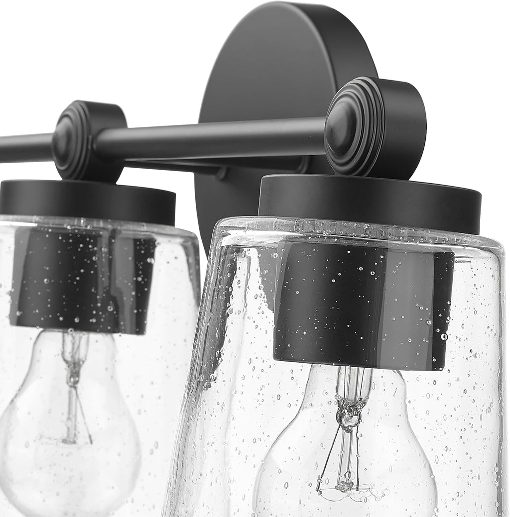 ML Lighting | Lauryn Collection | 22003-MB | 3 Light Vanity in Matte Black Finish with Clear Seeded Glass Shade | Versatile Design That adds High-End Texture and Elegance to Your Bathroom