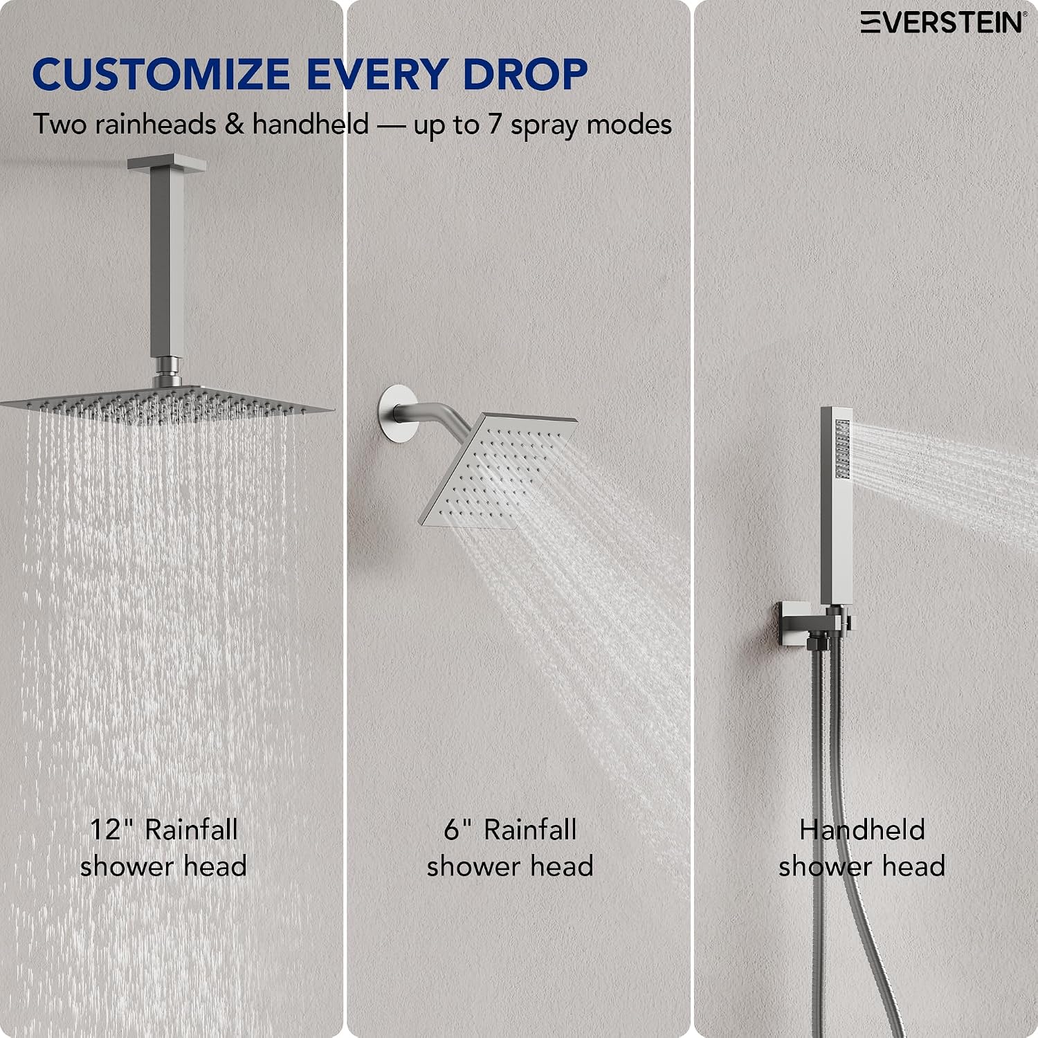 Ceiling Mount 12' High-Pressure Rainfall Shower Faucet, Dual Rainfall Shower Head System with Valve (Brushed Nickel)