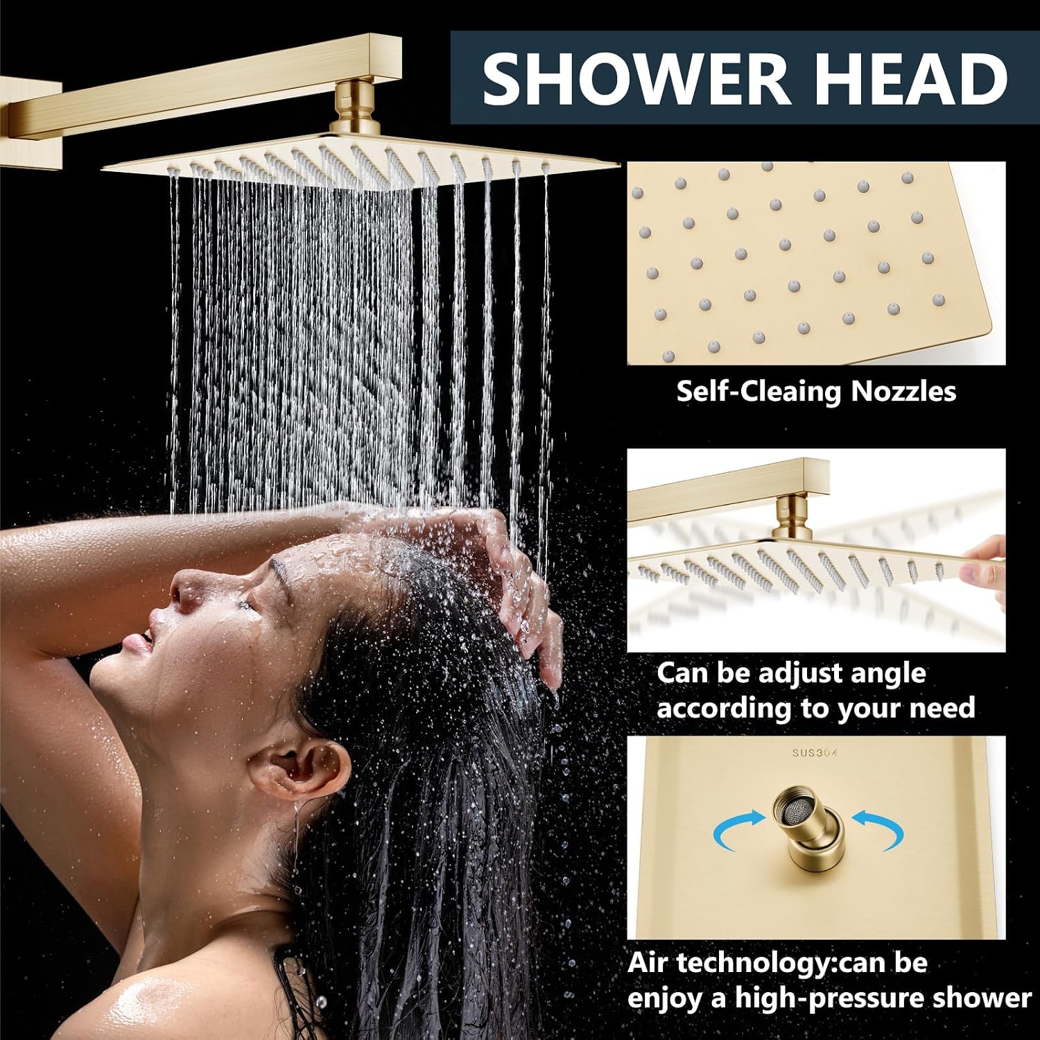 Aolemi Shower Faucet Set Rain Shower System with Handheld Spray Bathroom Shower Combo Rough-in Valve and Shower Trim Kit Included Brushed Gold 8 Inch Wall Mount Shower Head