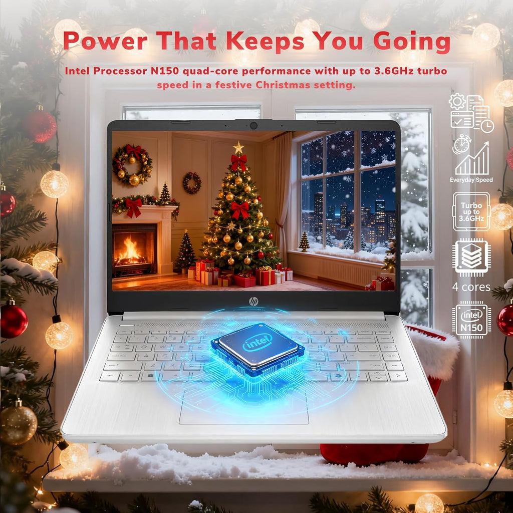 HP 14' Laptop 2025 Business Student Slim Computer, 1-Y Office 365, Copilot AI, Quad-Core Intel CPU, 16 GB RAM, 128GB UFS & 128GB SD Card, Wi-Fi 6, Windows 11 Pro, JQ2XzAccessory, Green