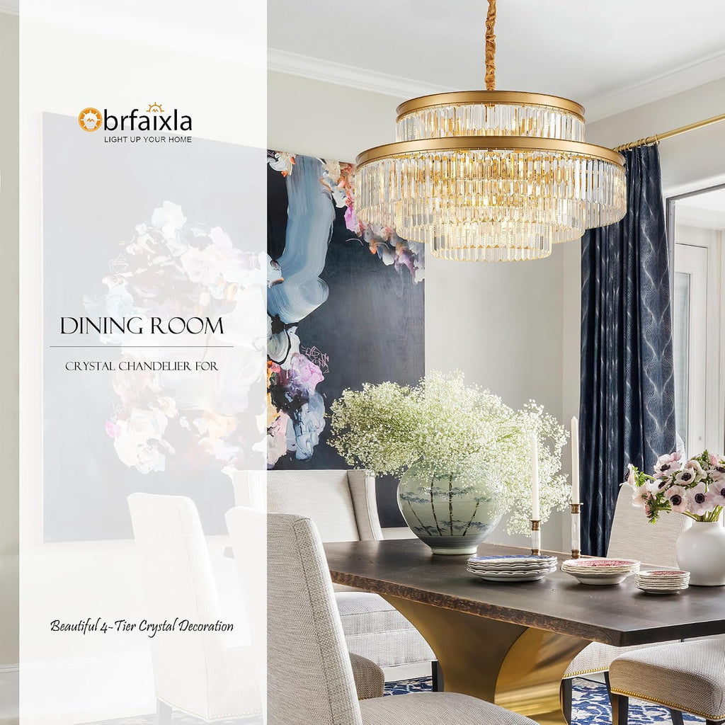 31.5' 18-Light Modern Crystal Chandelier Light Fixture Large 4-Tier Gold Luxury Glam Chandeliers for Dining Room Round Hanging Pendant Lighting for Living Room Kitchen Bedroom Foyer Lobby