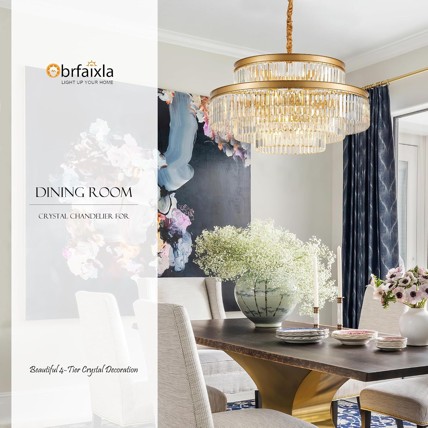 31.5' 18-Light Modern Crystal Chandelier Light Fixture Large 4-Tier Gold Luxury Glam Chandeliers for Dining Room Round Hanging Pendant Lighting for Living Room Kitchen Bedroom Foyer Lobby