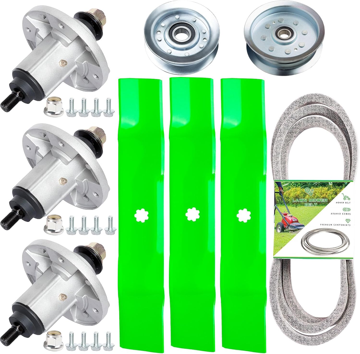 48 Inch Mower Deck Rebuild Kit Fits for John De ere E160 E140 E150 E170 X165 E100 3 Spindles GY20454 GY21098 3 Blades GY208522 2 Idler GY20067 GY22082 1 Belt GX20571