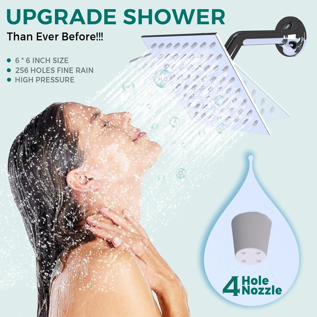 Thermostatic Dual Heads Shower System Chrome Faucets Set, 4-Way Full Body Spray Shower Fixtures 14X20' LED Rainfall Shower Head with 6' Wall Mount Showerhead, Dual-mode Handheld, 4 Jets with Shut-Off
