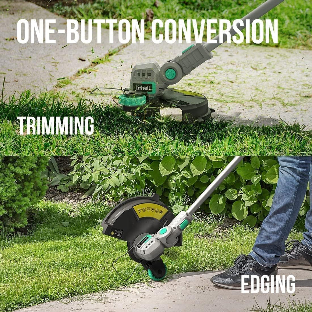 Litheli 20V 12 Inch Cordless String Trimmer/Edger, 2 X 2.0Ah Battery Powered Weed Eater with Auto-Feed for Lawn Trimming/Edging, with 6 Pcs Grass Cutter Spool Line, Fast Charger Included