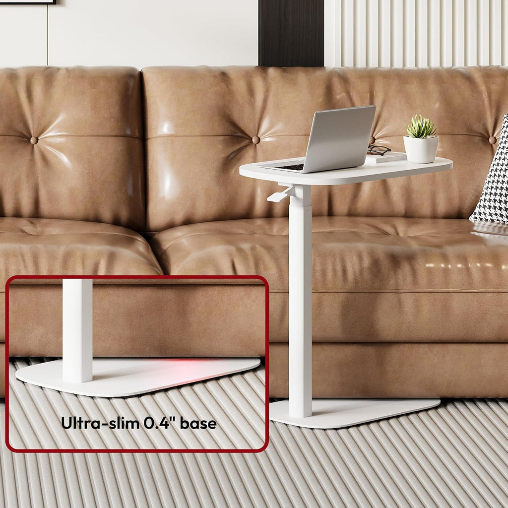 SANODESK Small Standing Desk Pneumatic Height Adjustable Sit Stand Laptop Desk Overbed Table Computer Cart for Home Office Workstations (23.6' W x 13.8' D, White)