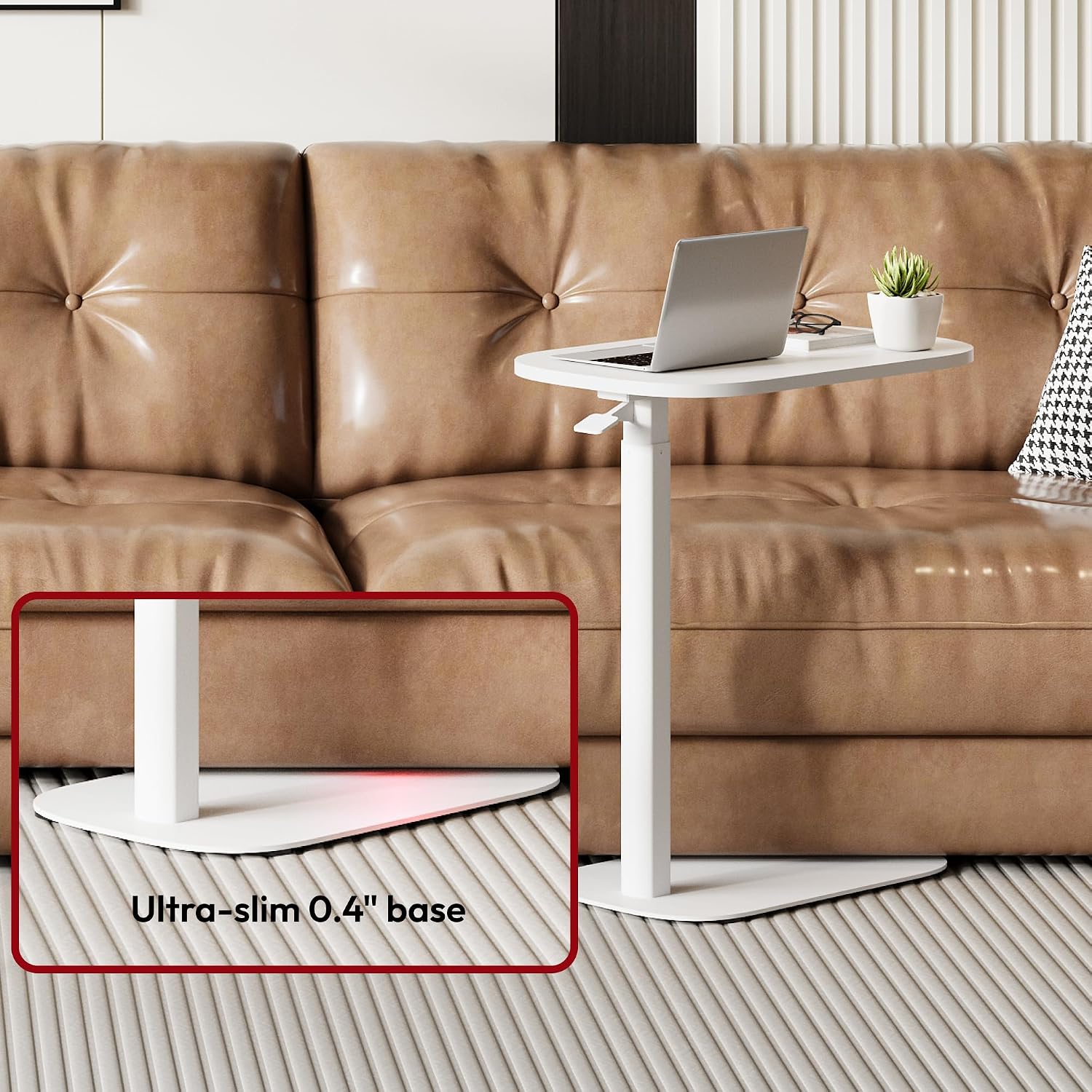 SANODESK Small Standing Desk Pneumatic Height Adjustable Sit Stand Laptop Desk Overbed Table Computer Cart for Home Office Workstations (23.6' W x 13.8' D, White)