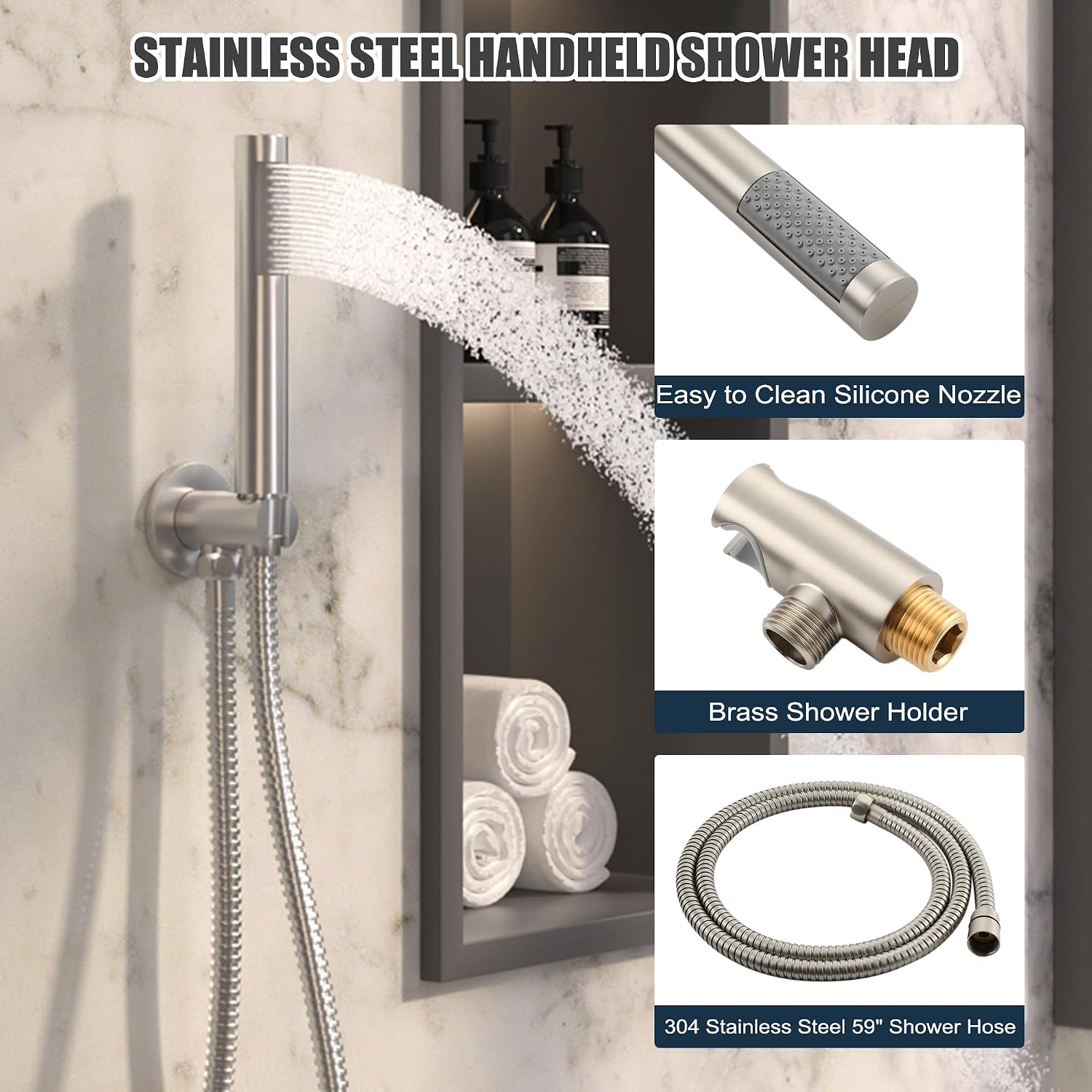 MONDAWE Round Shower Faucet Set with Tub Spout, Wall Mounted Shower System 10 Inch Rainfall Shower Head with Handheld Combo, Brushed Nickle High Pressure Shower Faucets Sets Complete