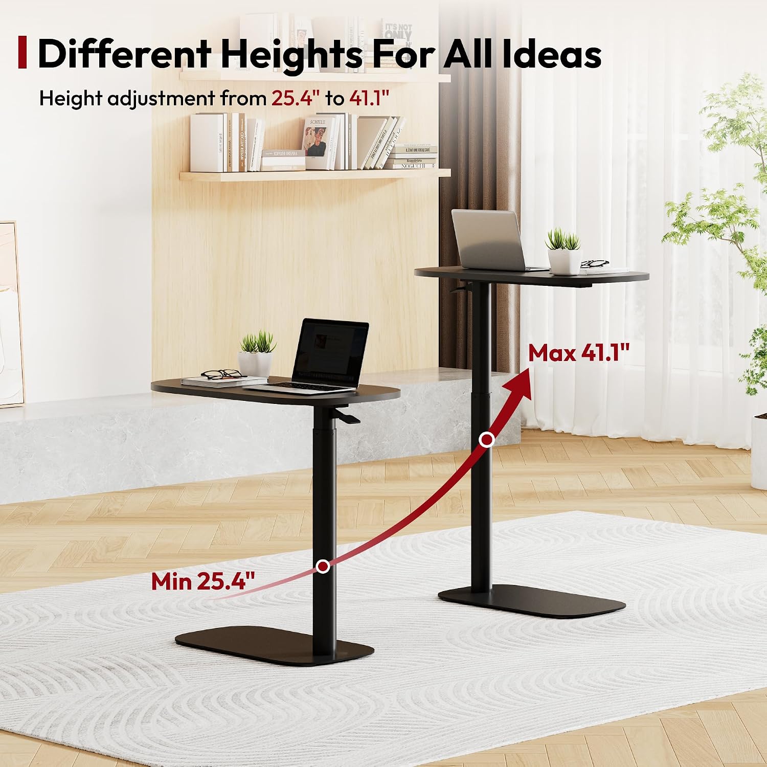 SANODESK Small Standing Desk Pneumatic Height Adjustable Sit Stand Laptop Desk Overbed Table Computer Cart for Home Office Workstations (23.6' W x 13.8' D, Black)
