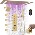 Luxury Thermostatic Digital Dual Heads Shower System Brushed Gold Full Bdoy Spray Shower Faucet Set with 20x14in LED Rainfall Showerhead and 6in Wall Shower, 4 Body Jets with Shut-off, Brass Handheld
