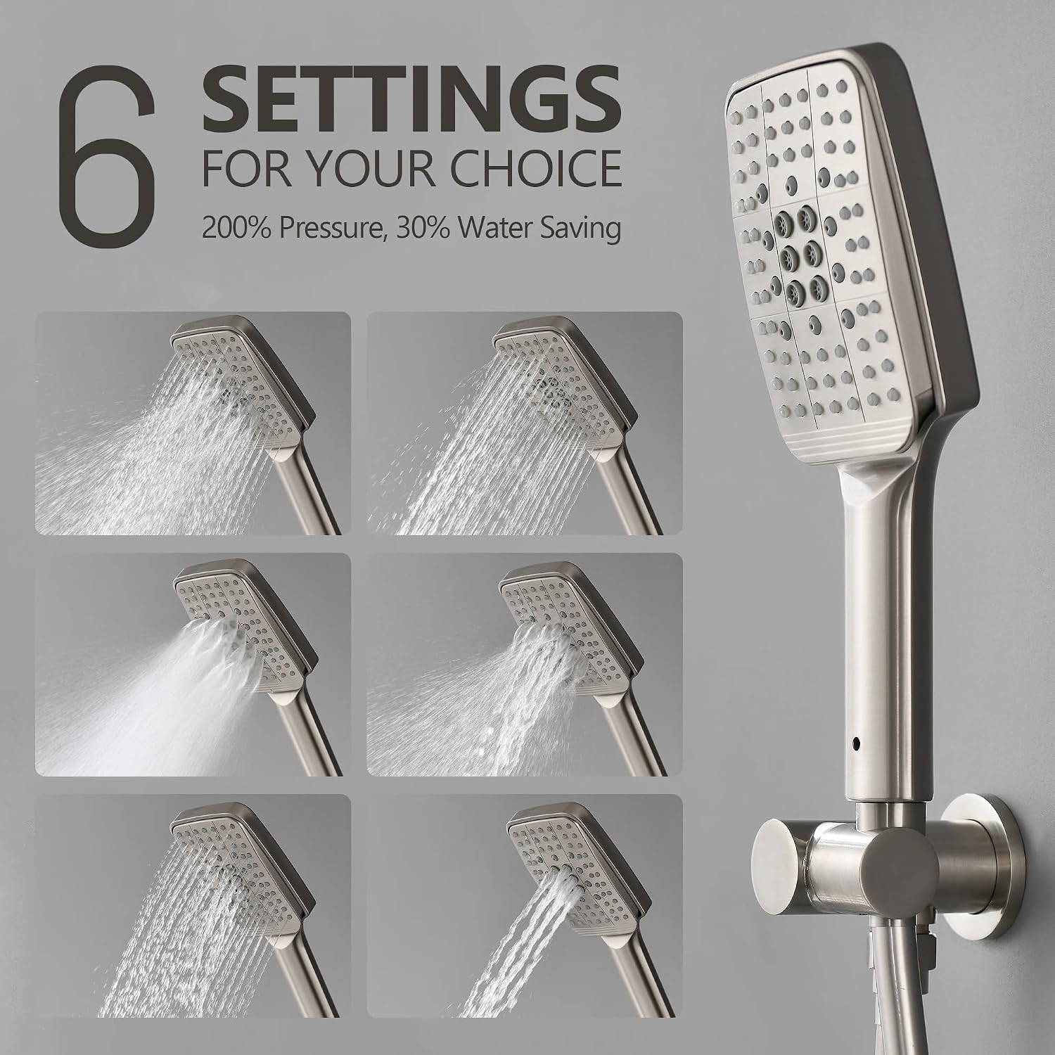Shower Faucet Set - 12 inches Rain Shower System with 6 Function Handheld Shower Head Rough in Pressure Balance Valve Kit - Stainless Steel Bathroom Shower Kit Complete Brushed Nickel
