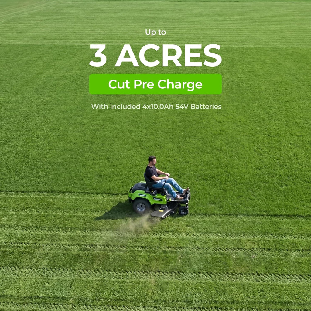 NovorikX 54V 42'' Cordless Electric Riding Lawn Mower, Zero Turn Lawn Mower with 4 * 10AH Batteries and Plug in Charger for Large Yard