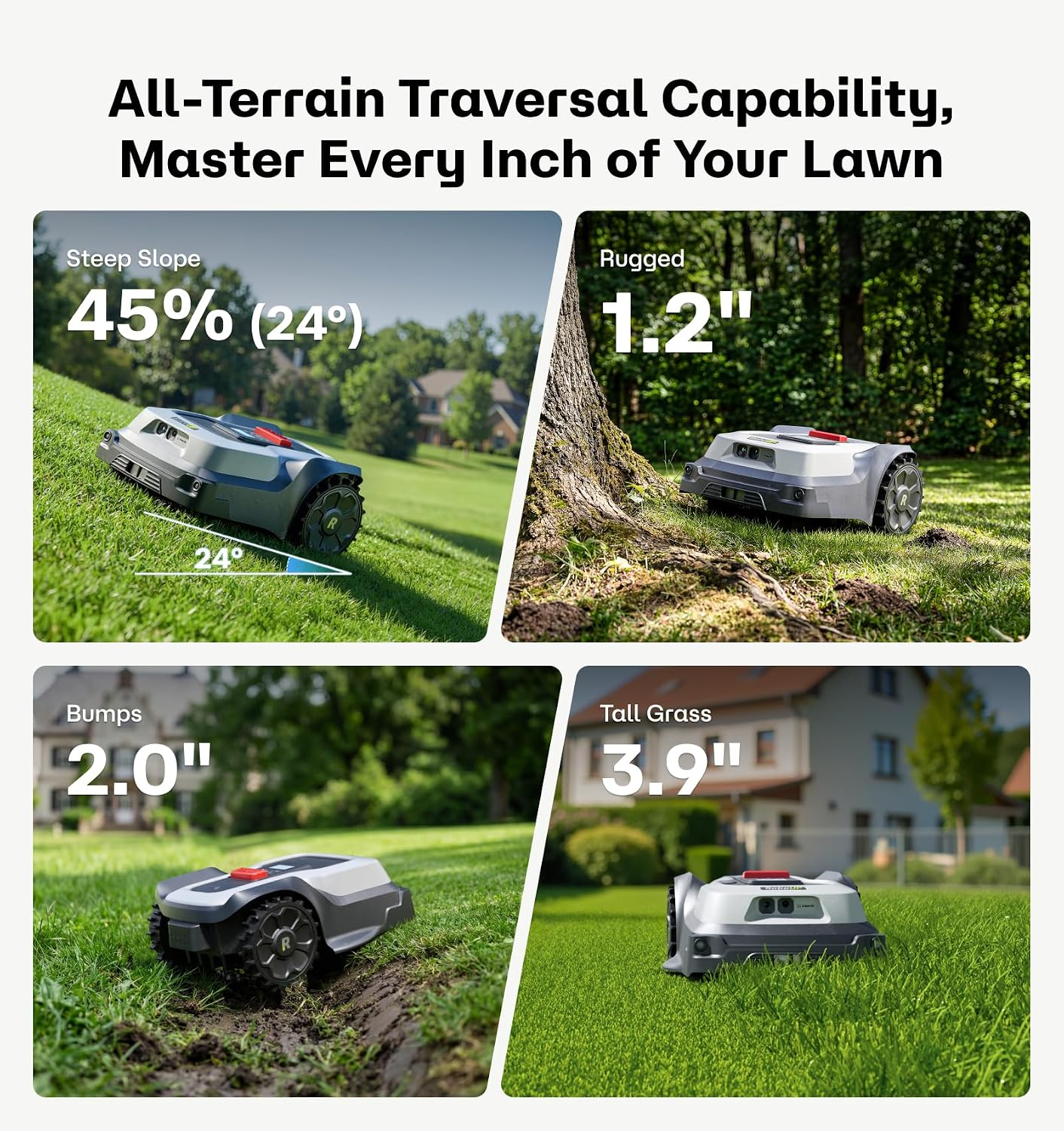 T1200Pro Robot Lawn Mower Wire-Free with Garage, Automatic Lawn Mower for 0.35 Acre, 45% Slopes, Cutting Height 3-6cm, Wireless RTK+AI Powered Robot Mower