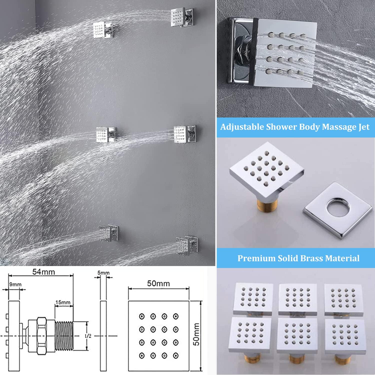 Triple Shower Head Shower System Chrome Full Body Shower System with Digital Display Shower Valve, 12'+8'+8' Three Top Shower Heads,Handheld Shower and Body Jets