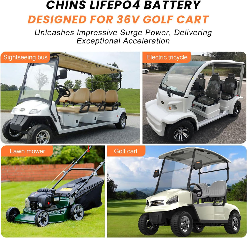 36V Lithium Golf Cart Battery, 200A BMS - 1000A Peak Current, with Touch Monitor & Mobile APP, 4000+ Cycles 36V 105AH Lithium Battery with 25A Charger, Perfect for Golf Carts, Trolling Motor