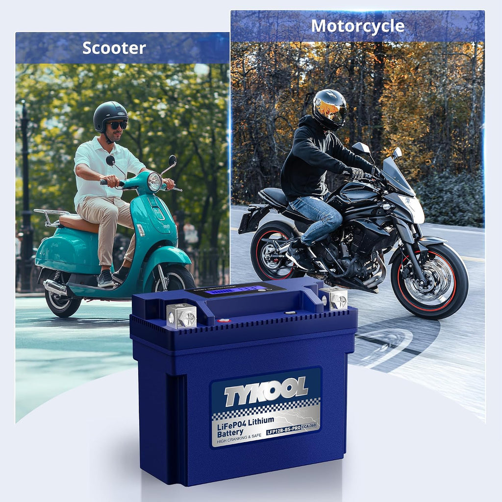 TYKOOL LFP12B-BS-PRO Lithium Battery, Replaces YT12B-BS YT12B-4, 360CCA 6Ah Fits for Motorcycle Scooter ATV, Compatible with Ducati Superbike Monster Multistrada Yamaha R1 FZ6 Kawasaki ZX10R, [+ -]