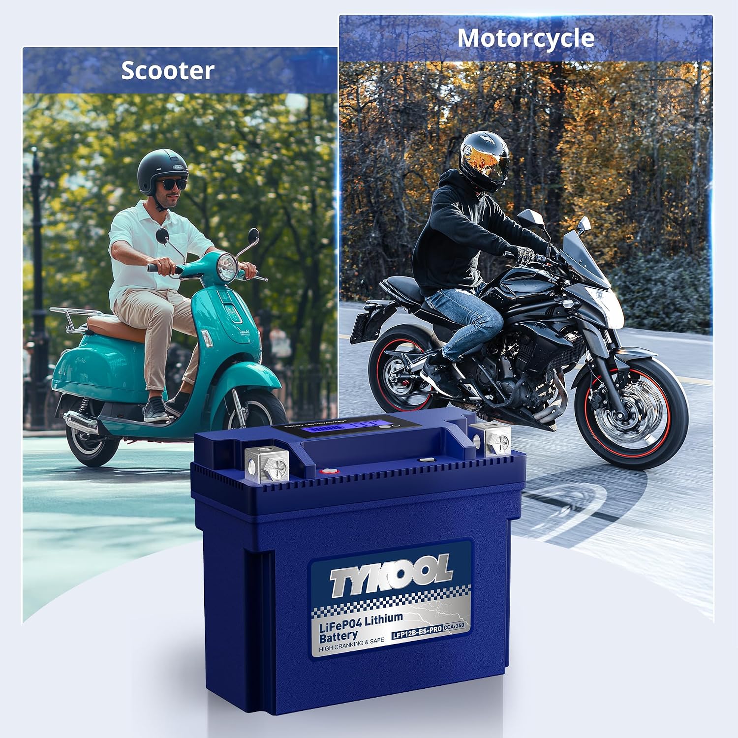 TYKOOL LFP12B-BS-PRO Lithium Battery, Replaces YT12B-BS YT12B-4, 360CCA 6Ah Fits for Motorcycle Scooter ATV, Compatible with Ducati Superbike Monster Multistrada Yamaha R1 FZ6 Kawasaki ZX10R, [+ -]