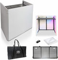 AxcessAbles Portable White DJ Facade Booth with Carry Case – 40' x 20' Tabletop, Steel Frame, and White Scrim | White DJ Table | Event Booth (ES-01X)