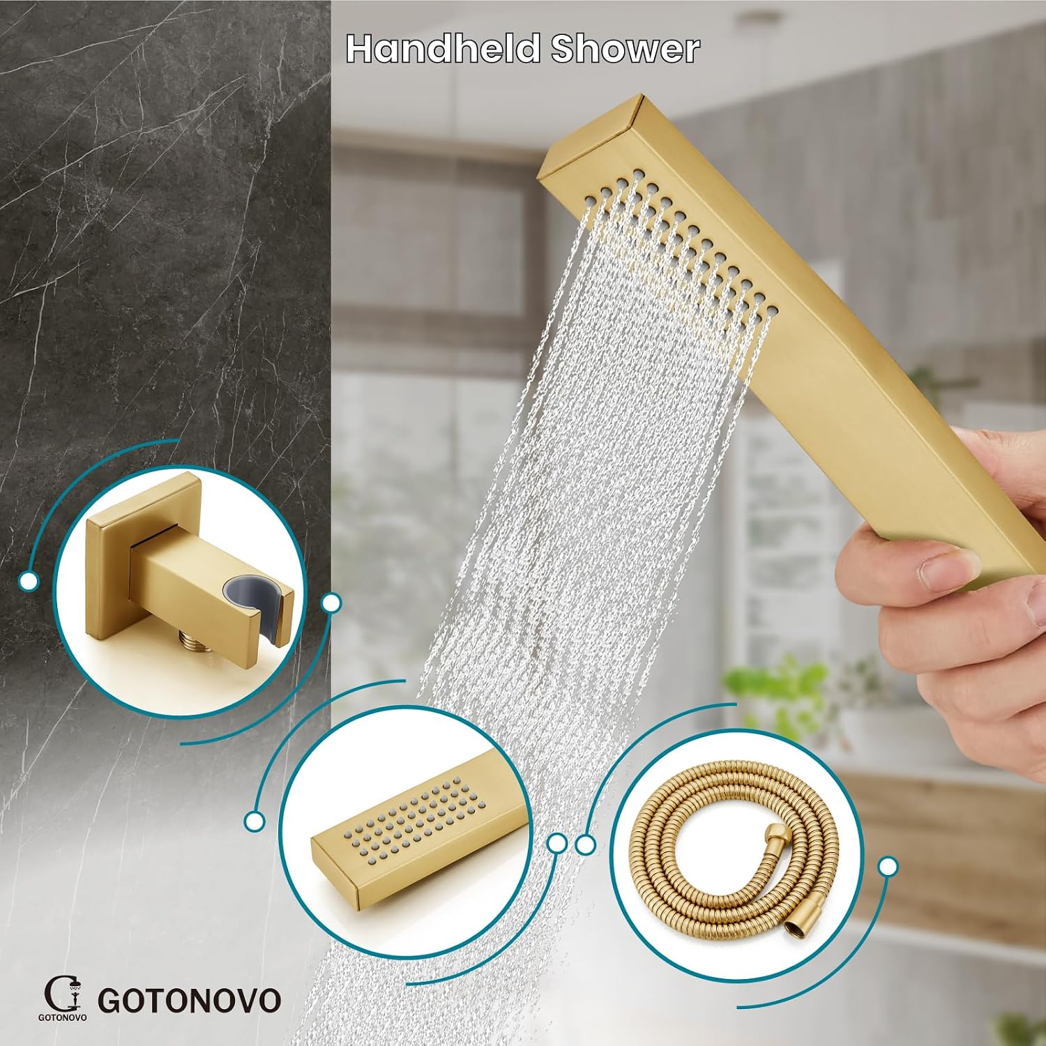 gotonovo Shower System with Tub Spout Wall Mounted Rain Shower Head and Handle Combo Shower Faucet Set with Valve, 12 Inch, Brushed Gold