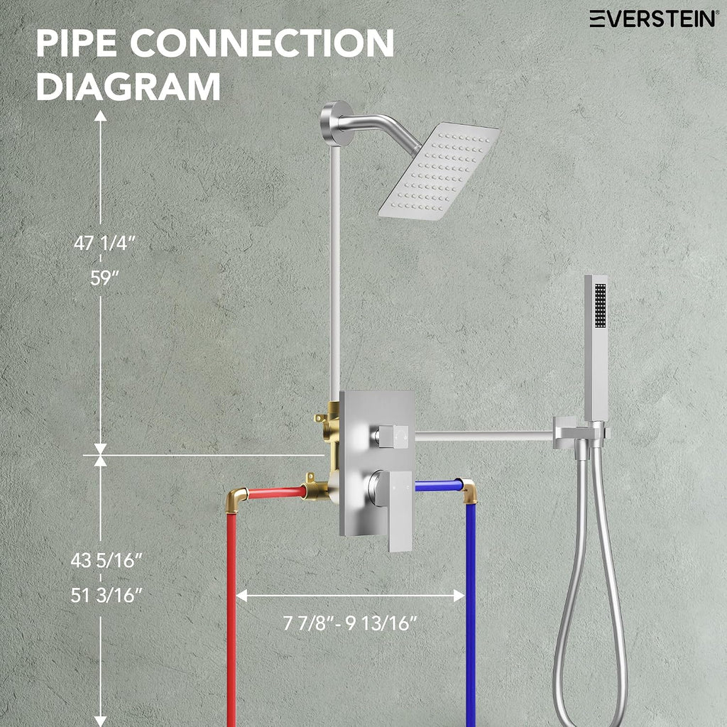 6' High-Pressure Shower System with Handheld Spray, Wall Mount Bathroom Shower Faucet Set with Valve (Brushed Nickel)
