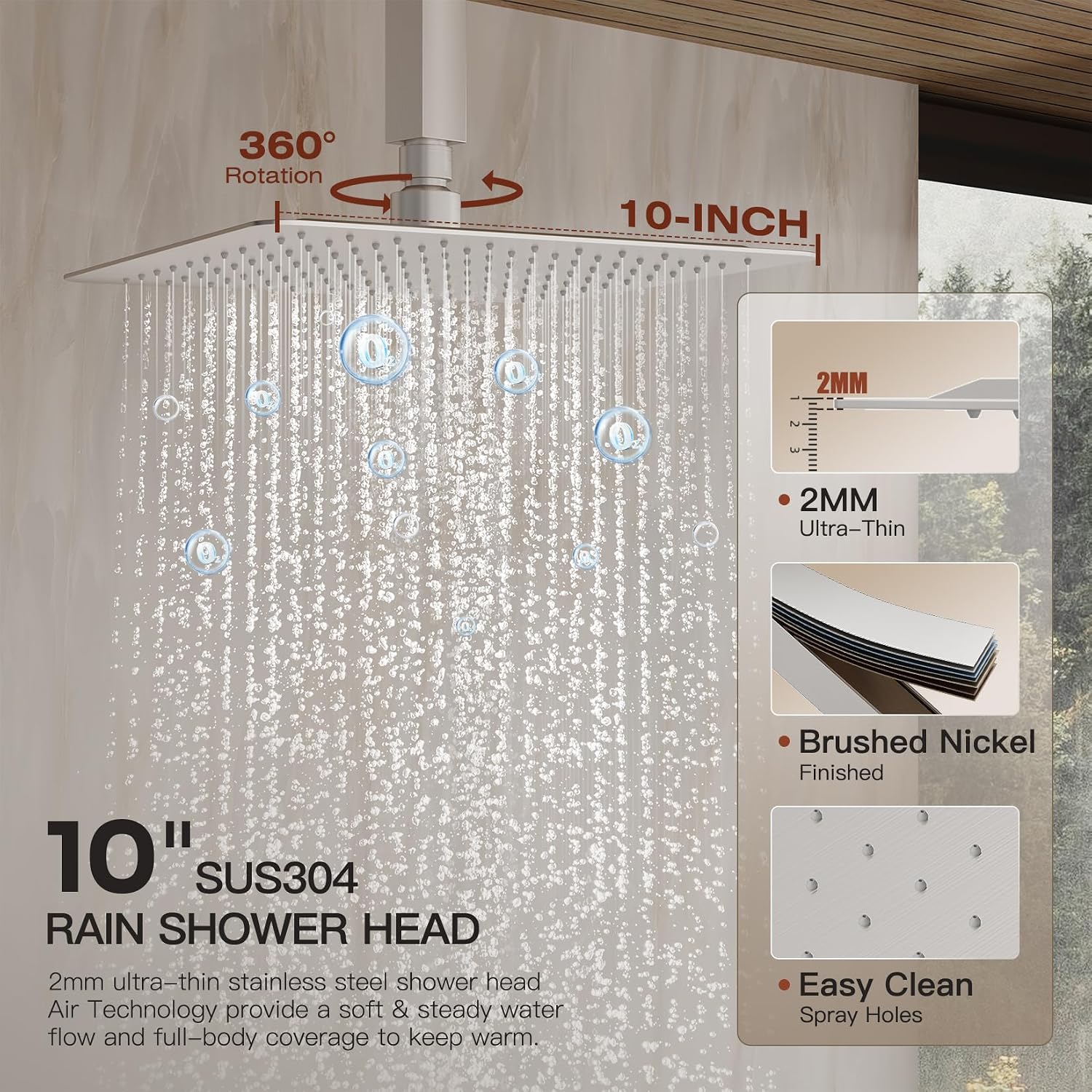 Shower System, Shower Faucet Set with 3 In 1 Push Button Valve, Shower Faucet included 10' Ceiling Shower Head and 8' Wall-Mount Shower Head with Handheld Spray, Brushed Nickel