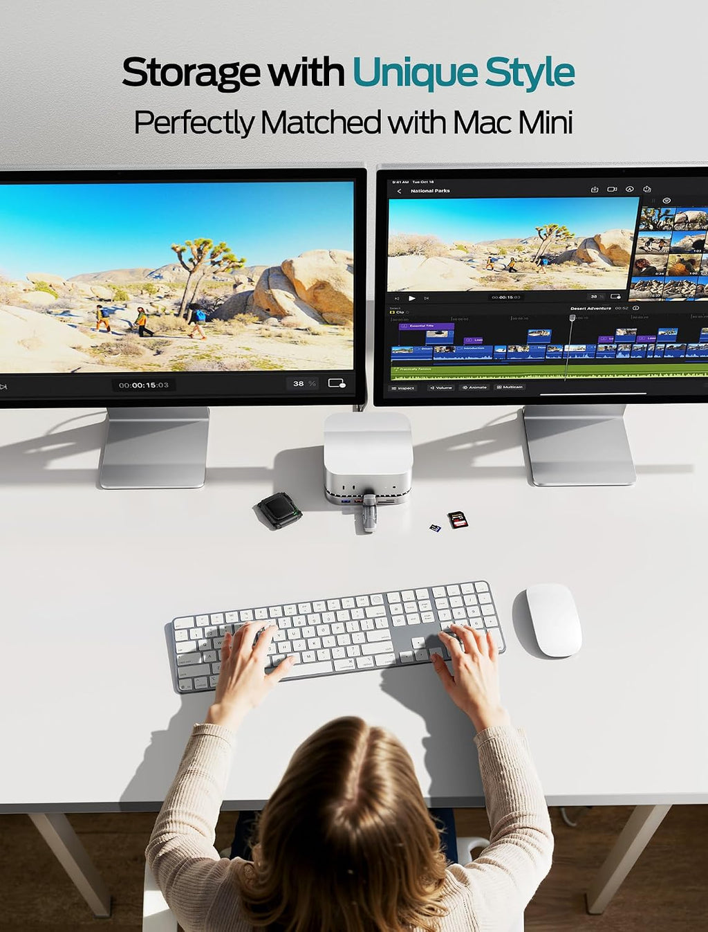 MOVE SPEED mini M4 Dock with 1TB NVMe SSD, 10 in 1 Aluminum Stand Hub, 10Gbps USB-C/A, 4K60Hz HDMI, SD/TF Reader, Space-Saving Vertical Design