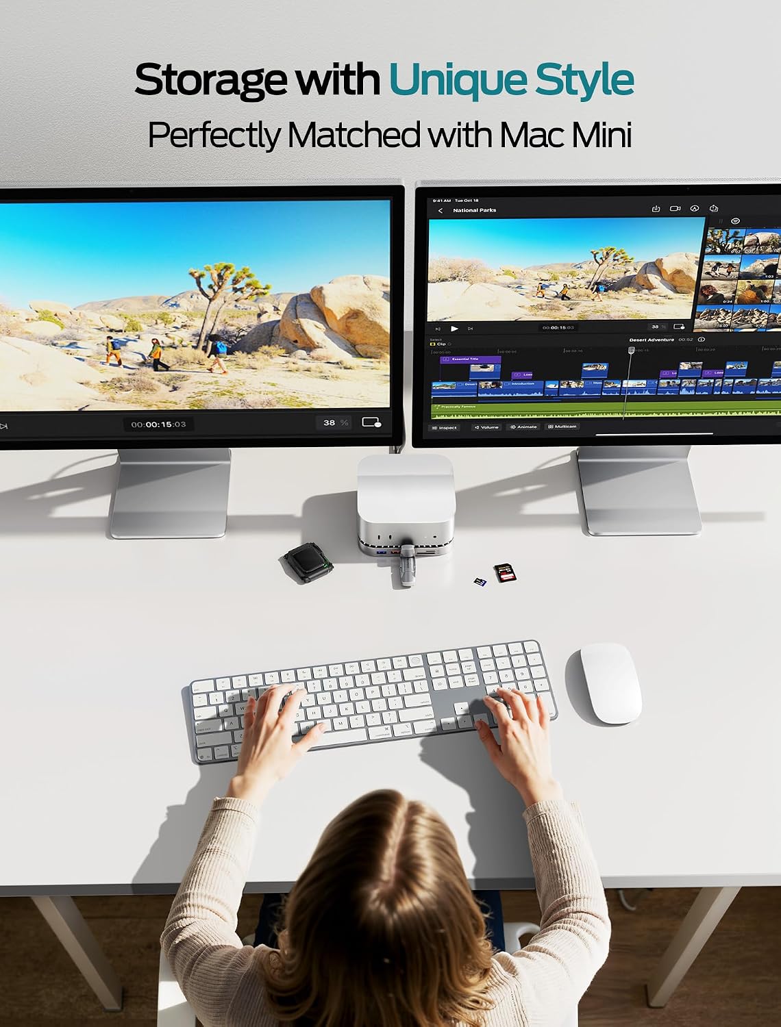 MOVE SPEED mini M4 Dock with 1TB NVMe SSD, 10 in 1 Aluminum Stand Hub, 10Gbps USB-C/A, 4K60Hz HDMI, SD/TF Reader, Space-Saving Vertical Design
