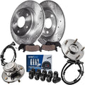 Detroit Axle - Rear Brake Kit for Dodge Grand Caravan Chrysler Town & Country Routan, Drilled Disc Brakes Rotors Ceramic Brake Pads Wheel Bearing Hubs Wheel Lug Nuts Replacement : 12 inch Rotor