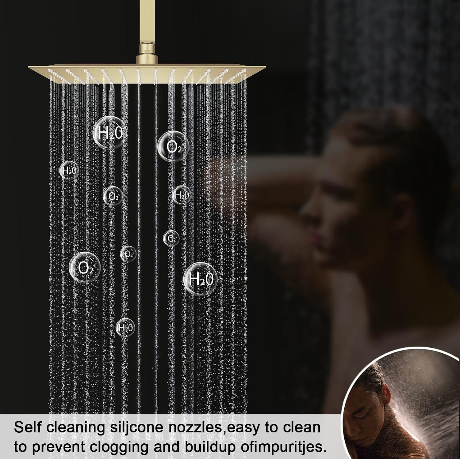 Brushed Gold Shower System with 3 Rain Shower Head(12+8+8 inch), Handheld Spray, 4 Way Smart Temperature Display Shower Faucet set