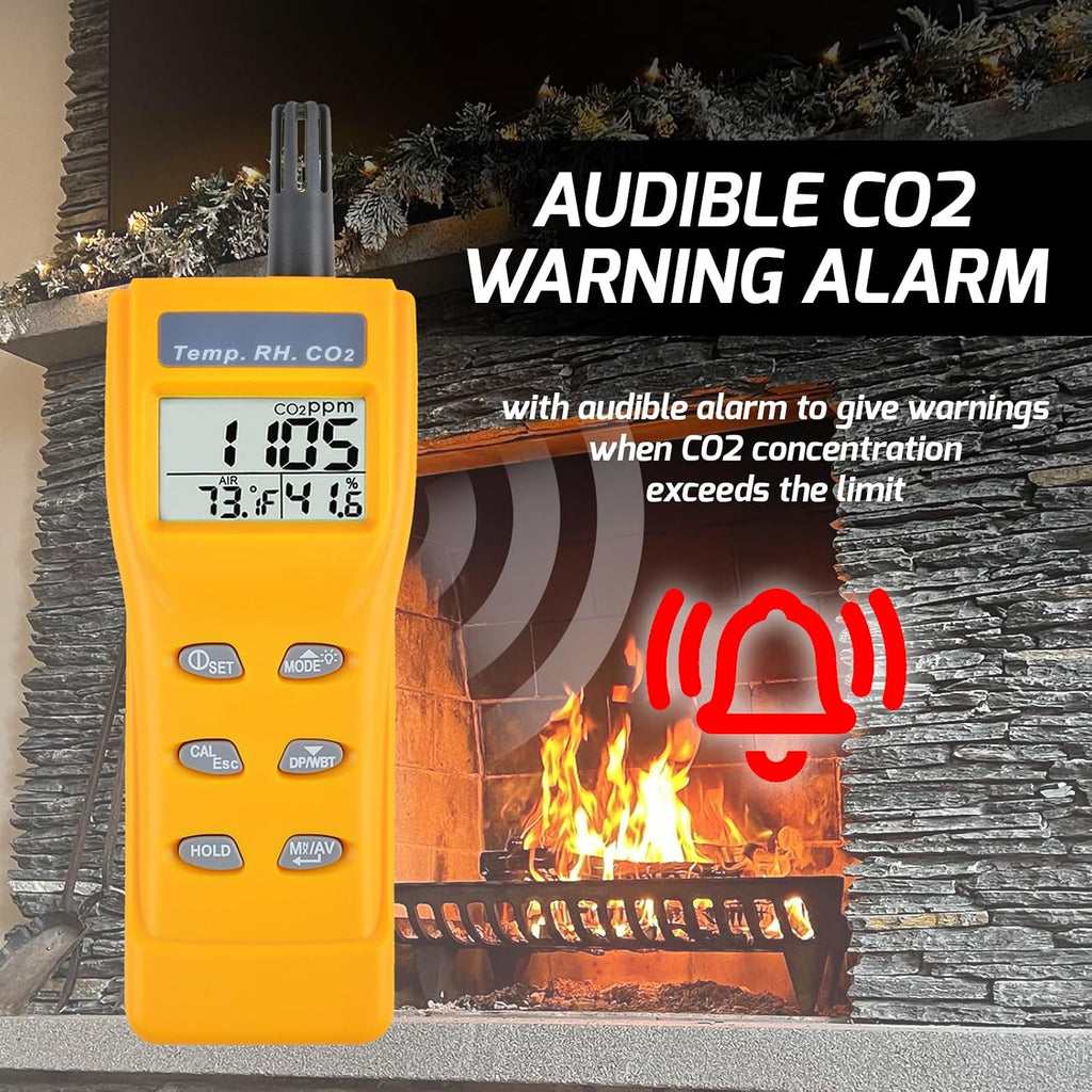 Portable CO2 Meter Handheld CO2 Detector Monitor 0~9999ppm, Carbon Dioxide Meter with Alarm Function, Temperature & Humidity Meter NDIR Sensor Air Quality Monitor for Home Trip Classroom and Office