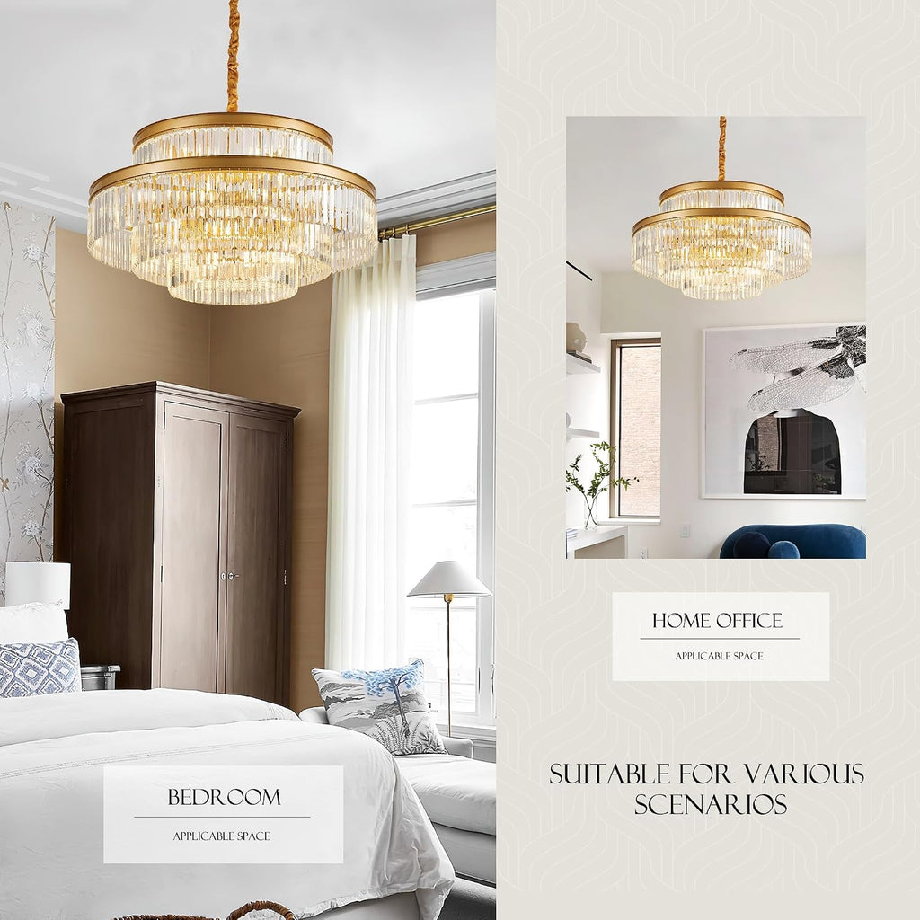 31.5' 18-Light Modern Crystal Chandelier Light Fixture Large 4-Tier Gold Luxury Glam Chandeliers for Dining Room Round Hanging Pendant Lighting for Living Room Kitchen Bedroom Foyer Lobby