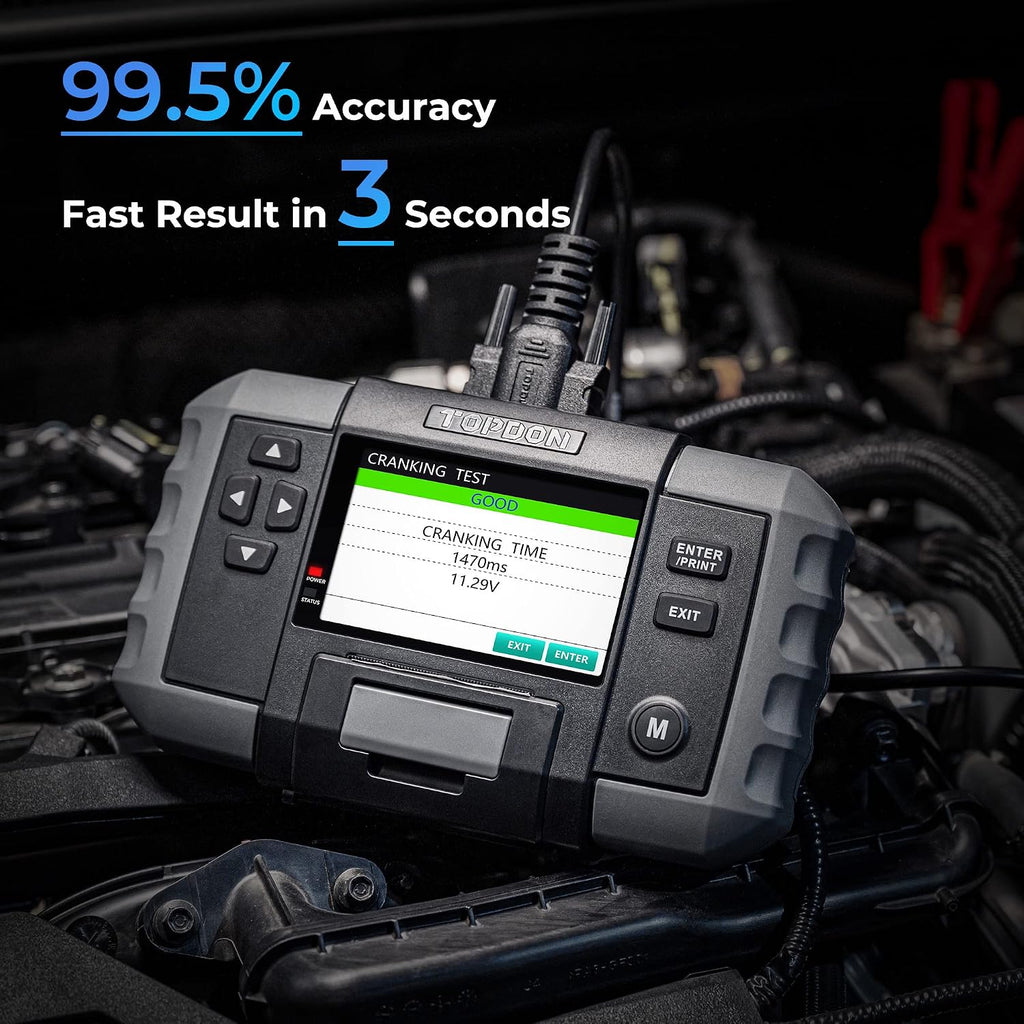 Car Battery Tester, TOPDON BT600 12V, 12V/24V Cranking Tests and Charging Alternator Load 100-2000CCA Digital Battery Voltage Tester, 3.5' Screen with Built-in Printer