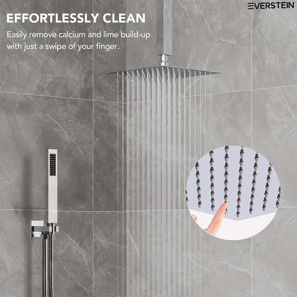 10' High-Pressure Rainfall Shower Faucet, Celling Mount Dual Shower Head System, Polished Chrome