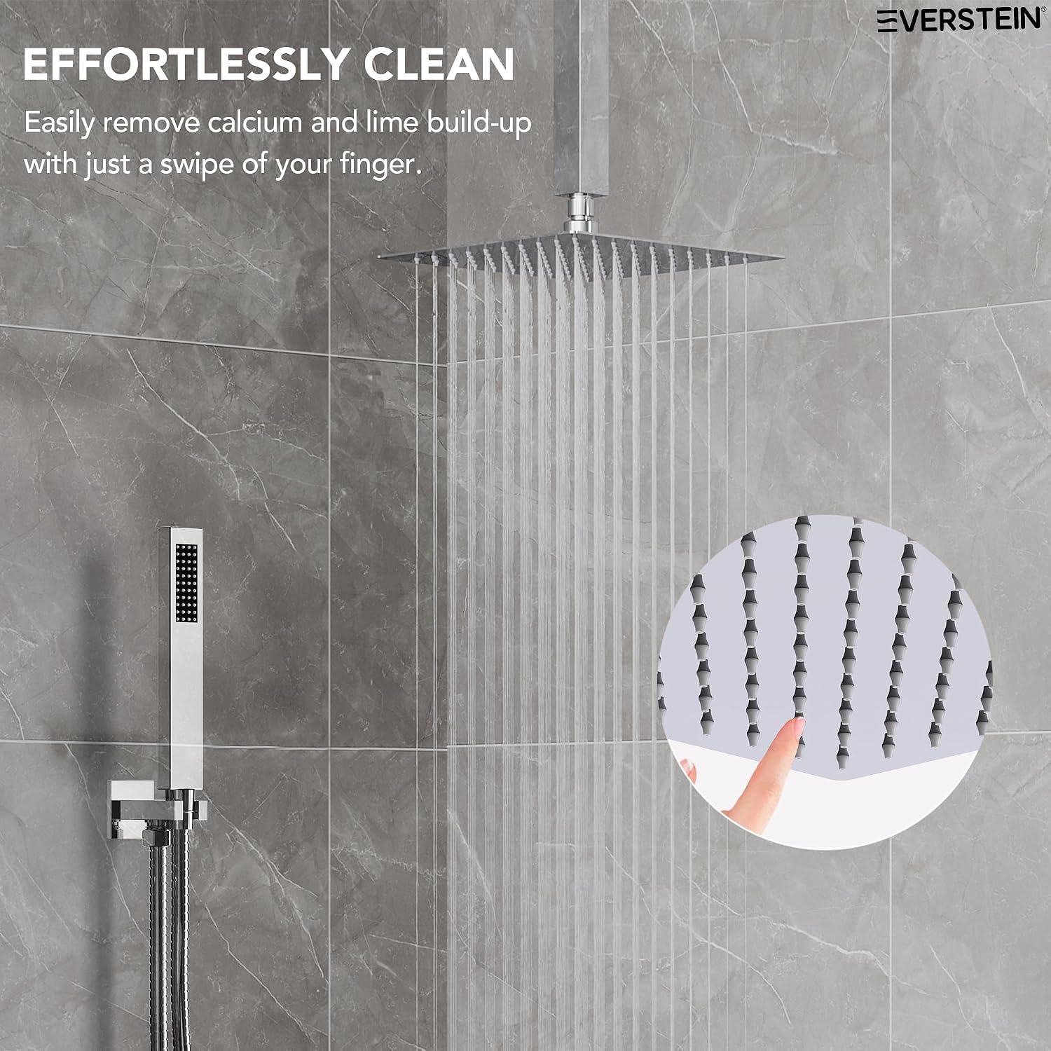 10' High-Pressure Rainfall Shower Faucet, Celling Mount Dual Shower Head System, Polished Chrome
