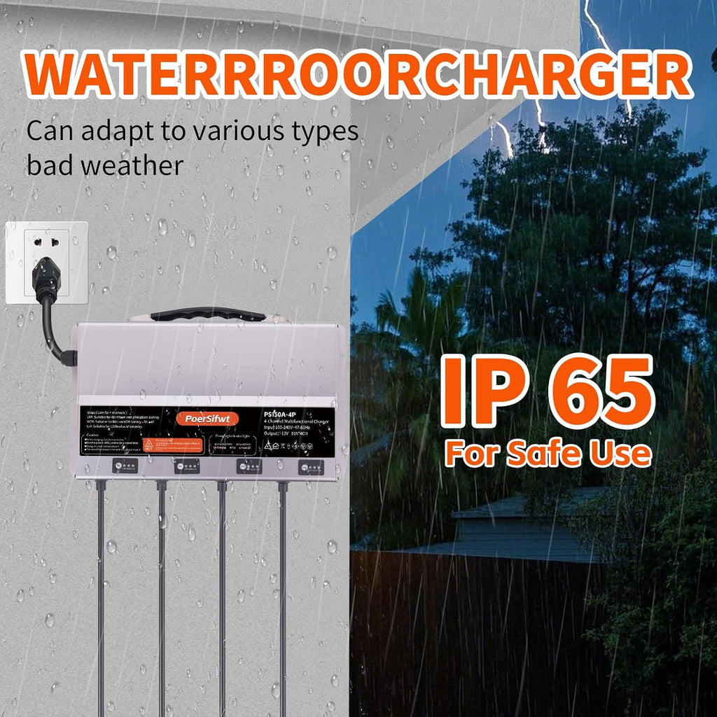 3 Bank 12V 10A Marine Battery Charger, Dual Output Smart Charger for LiFePO4, Lithium, Lead Acid Batteries, with 0V Start for Boat, RV, Trolling Motor, Lawn Mower (4-Channel Output)