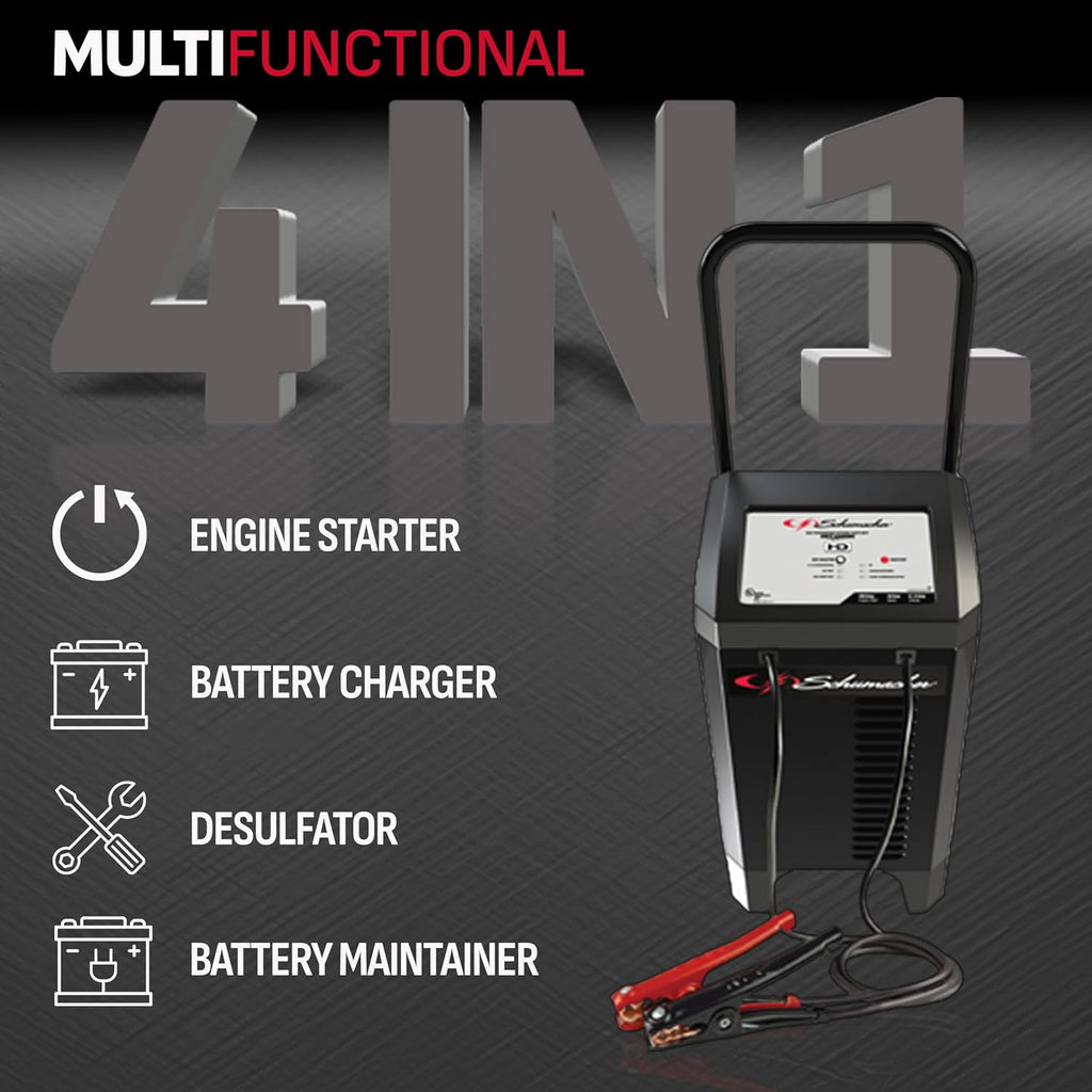 Schumacher Electric Wheeled Automatic 6A Car Battery Charger and 200A Engine Starter, 4-in-1 Solution, Maintainer, 40A Boost, for 12V Power Sport, Automotive, and Marine Batteries, SC1285